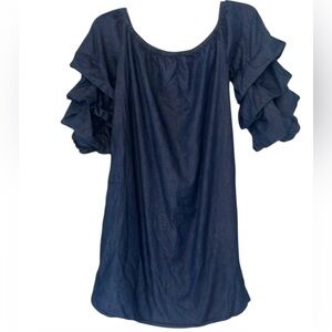 Denim Mini Dress with Puffy Sleeves Medium